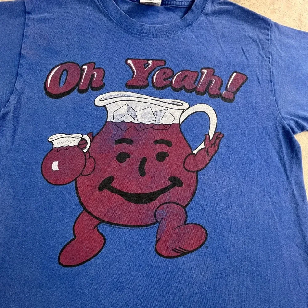 VTG Kool Aid Shirt Mens Small Blue Oh Yeah Graphic Tee Retro Soda Drink Cartoon - Picture 8 of 11
